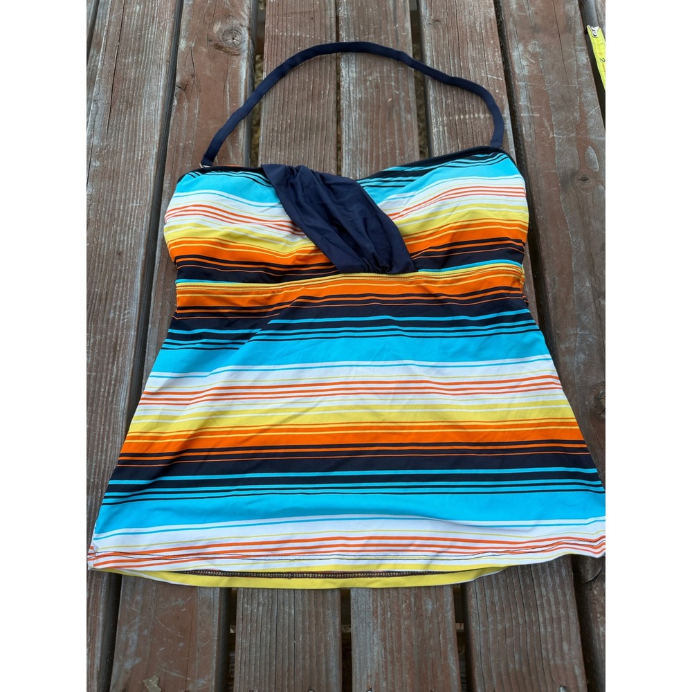 Nautica Womens Striped Halter Tankini Top Blue Orange Yellow NA56153 Size 10
